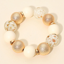 Wooden Textured Metal Resin Ball Beaded Stretch Bracelet
