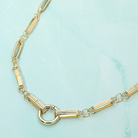 Ring Accent Textured Metal Link Chain Necklace