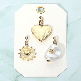3PCS - Heart Locket Radiant Medallion abstract Pearl Pendant Charm Set