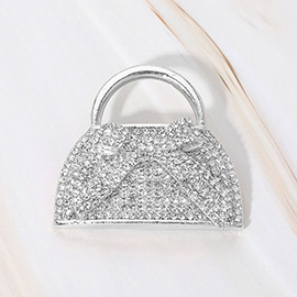 Rhinestone Studded Bow Accent Mini Handbag Pin Brooch
