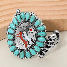 Western Horse Oval Conch Cuff Bracelet