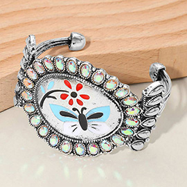 Western Oval Butterfly Flower Conch Cuff Bracelet