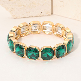 Square Cut Gem Beaded Stretch Evening Bracelet