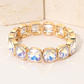 Square Cut Gem Beaded Stretch Evening Bracelet