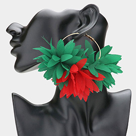 Oversized Fabric Floral Petal Statement Hoop Earrings
