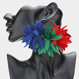Oversized Fabric Floral Petal Statement Hoop Earrings