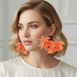 Oversized Fabric Floral Petal Statement Hoop Earrings