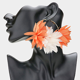 Oversized Fabric Floral Petal Statement Hoop Earrings