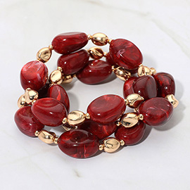 3PCS - Oval Pebble Beaded Stretch Multi Layered Bracelet