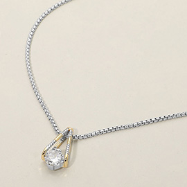 14K Gold Plated Elegant Solitaire CZ Stone Pendant Necklace