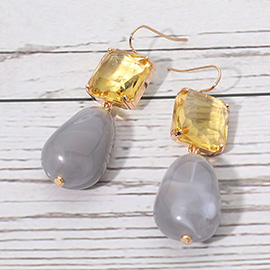 Rectangular Stone Cluster Accent Marbled Pebble Drop Dangle Earrings