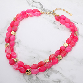 Chunky Oval Resin Pebble Beaded Layered Statement Necklace