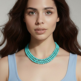 Multi Strand Marbled Resin Ball Beaded Layered Statement Necklace