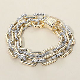 14K Gold Plated Two Tone Layered Chunky Chain Magnetic Bracelet