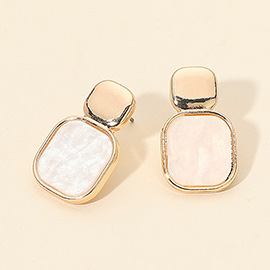 Mother of Pearl Square Drop Stud Earrings
