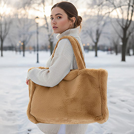 Oversized Faux Fur Soft-Touch Tote Bag