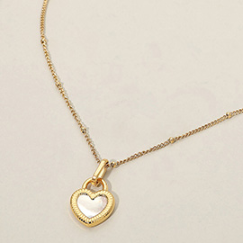 14k Gold Plated Mother of Pearl Double Face Heart Pendant Necklace