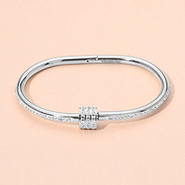 Stainless Steel CZ Stone Accent Hinged Bangle Bracelet