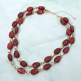 Chunky Resin Oval Marbled Pebble Beaded Layered Necklace
