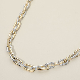 14K Gold Plated Two Tone Chunky Textured Mixed Link Chain Necklace