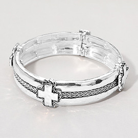 Metal Cross Accent Textured Stretch Bracelet