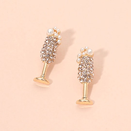 Sparkling Pearl Champagne Glass Stud Earrings