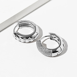 White Gold Dipped CZ Stone Paved Huggie Hoop Earrings