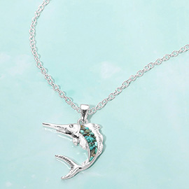 Crushed Pebble Swordfish Pendant Necklace