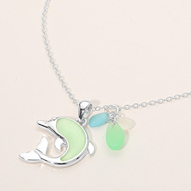 Sea Glass Dolphin Charm Pendant Necklace