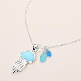 Sea Glass Jellyfish Charm Pendant Necklace