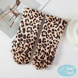 Faux Fur Leopard Pattern Smart Touch Winter Gloves