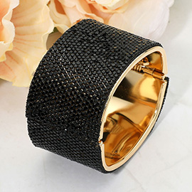Wide Rhinestone Paved Hinged Evening Bangle Bracelet