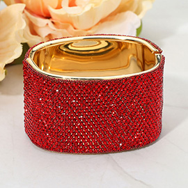Wide Rhinestone Paved Hinged Evening Bangle Bracelet