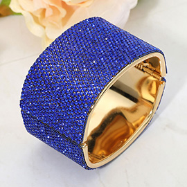 Wide Rhinestone Paved Hinged Evening Bangle Bracelet