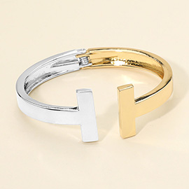 Geometric Metal T Bar Hinged Bangle Bracelet